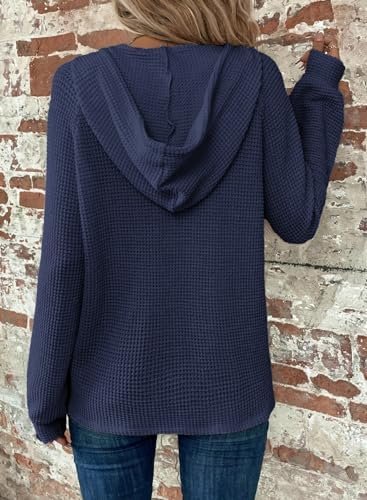 Hoodies for Women Waffle Knit Long Sleeve Drawstring Button V Neck Casual Pullover Sweatshirt Hooded Tops