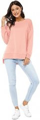 Womens Long Sleeve Pullover Sweatshirt Loose Fit Basic Solid Color Side Split Pullover Tops