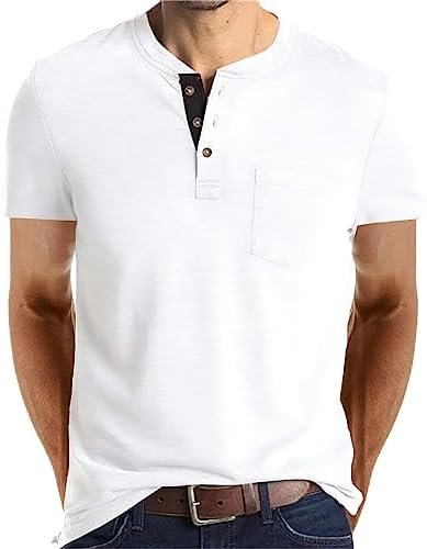 Mens Fashion Shirts Long Sleeve Button Cotton T-Shirt with Pocket