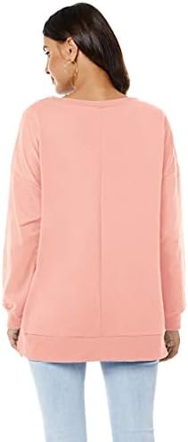 Womens Long Sleeve Pullover Sweatshirt Loose Fit Basic Solid Color Side Split Pullover Tops