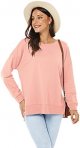 Womens Long Sleeve Pullover Sweatshirt Loose Fit Basic Solid Color Side Split Pullover Tops