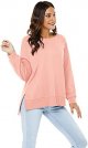 Womens Long Sleeve Pullover Sweatshirt Loose Fit Basic Solid Color Side Split Pullover Tops