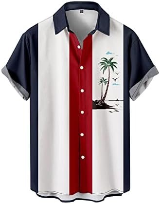 Men Casual Summer Shirts Short Sleeve Printed Fit Beach Button Down Shirts with Pocket Simple Long Sleeve T