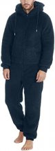 Men Artificial Wool Long Sleeve Pajamas Casual Solid Color Zipper Loose Hooded Jumpsuit Pajamas Men's Jumpsuit