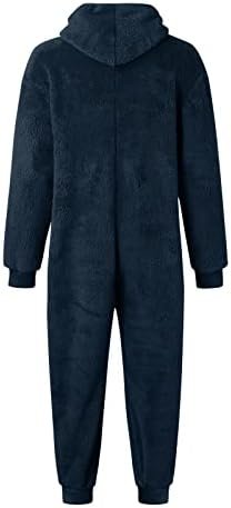 Men Artificial Wool Long Sleeve Pajamas Casual Solid Color Zipper Loose Hooded Jumpsuit Pajamas Men's Jumpsuit