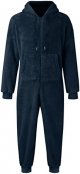 Men Artificial Wool Long Sleeve Pajamas Casual Solid Color Zipper Loose Hooded Jumpsuit Pajamas Men's Jumpsuit