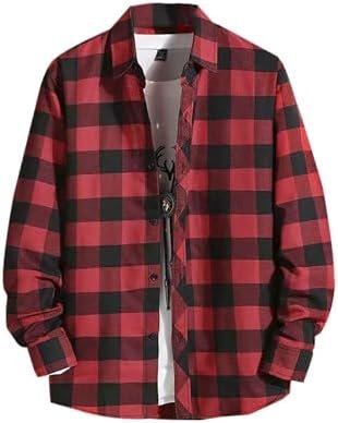 Men's Casual Printed Shirt Autumn/Winter Long Sleeved Single Breasted Lapel Plaid Striped Shirt Shirt Men Short