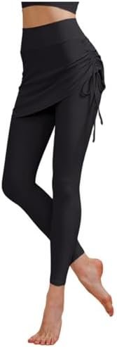Women's Two Piece Flashing Yoga Pants Nude Feeling Hip Covering High Elastic Drawstring High Waisted and Hip